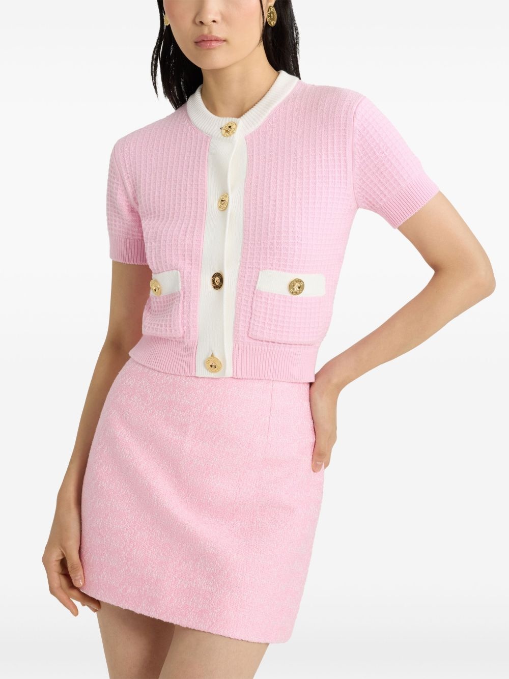 cropped waffle-knit cardigan - 4