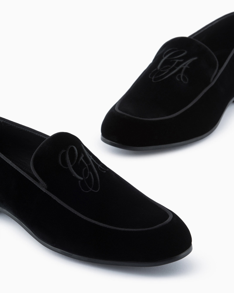 GIORGIO ARMANI Velvet loafers with embroidered logo outlook