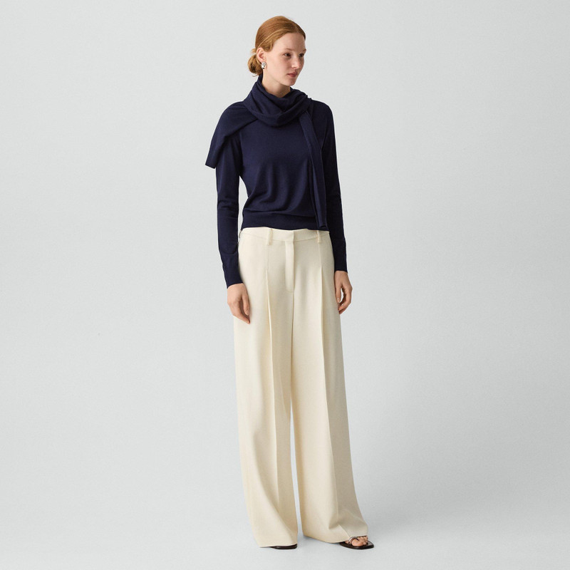 Pleated Wide-Leg Pant, 30'' in Admiral Crepe 3