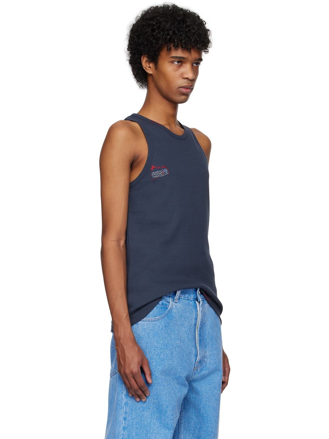 Navy Fitted Tank Top - 2