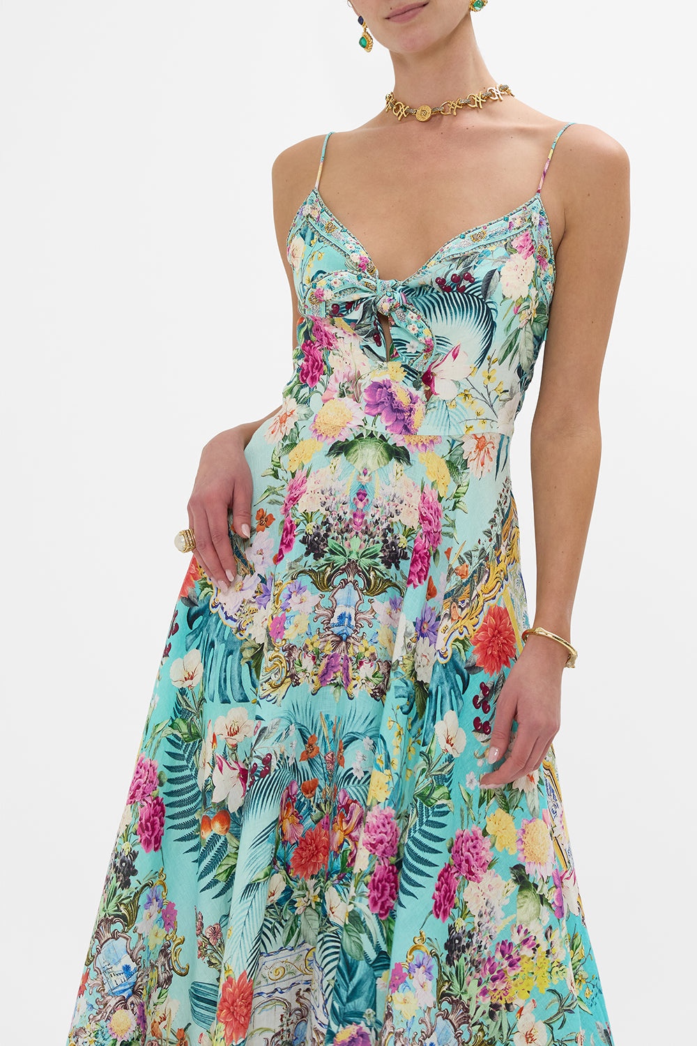 LONG DRESS WITH TIE FRONT - 5