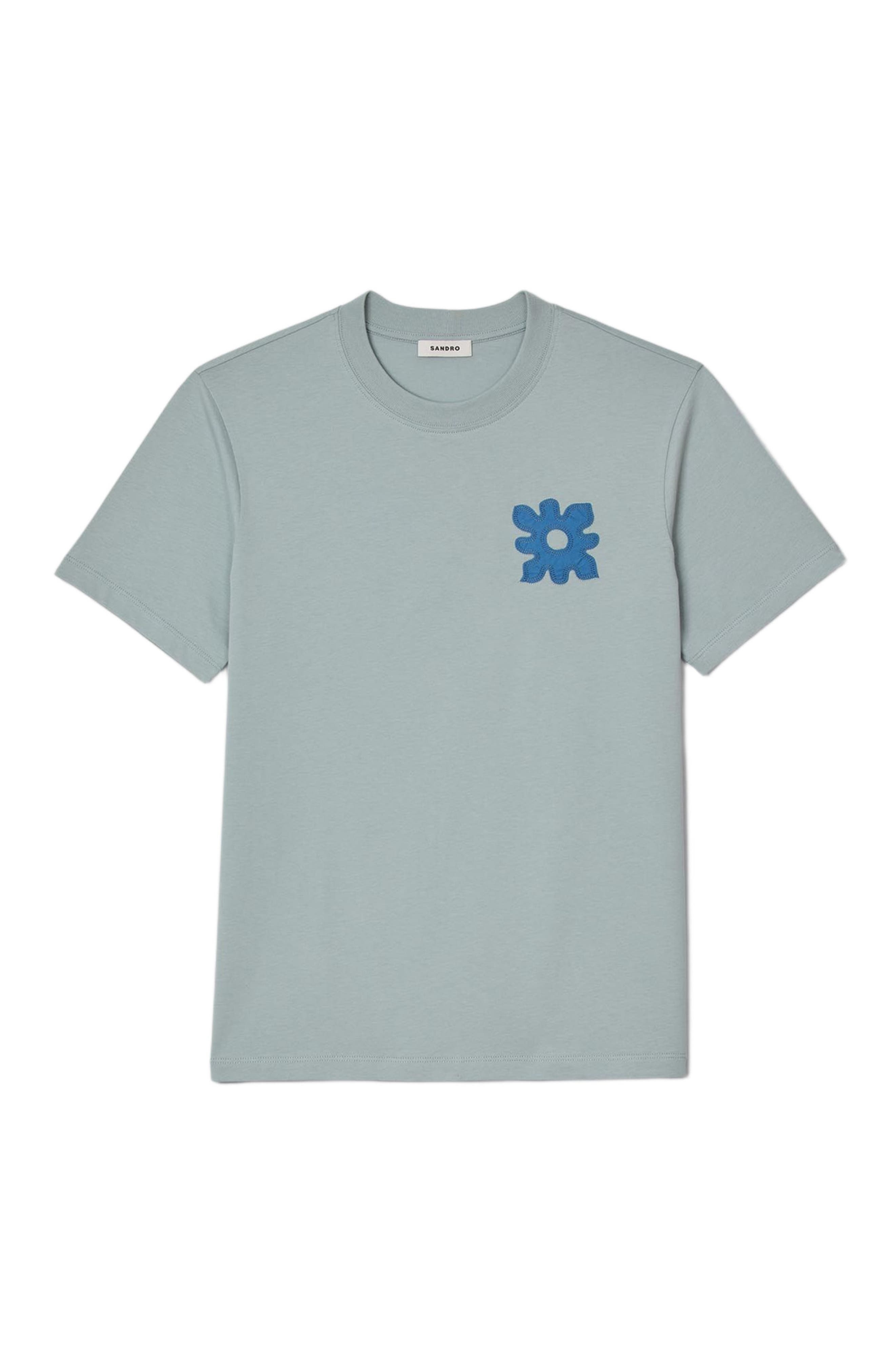 SANDRO T-shirt with flower detail in Chambray at Nordstrom - 5