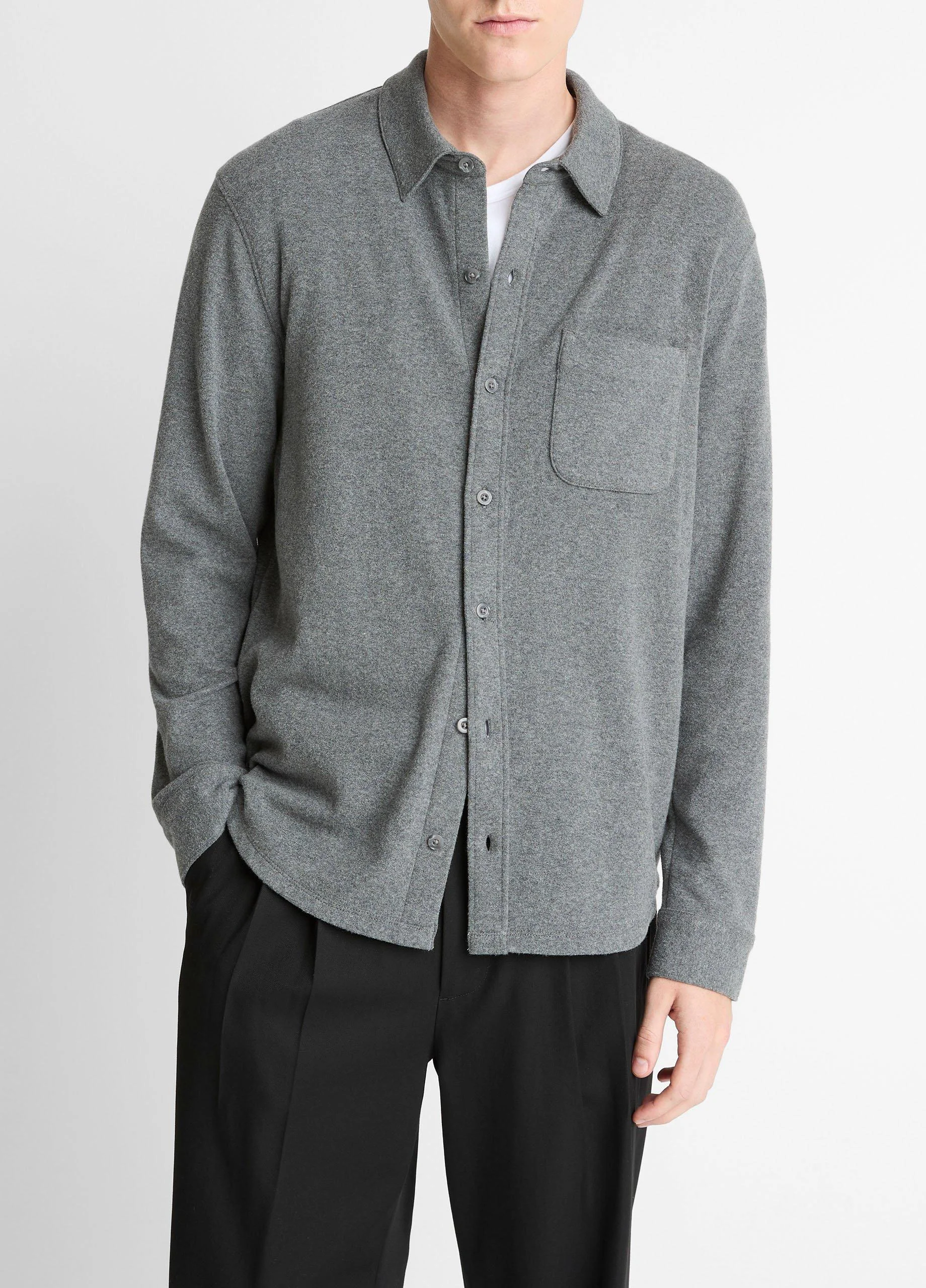 Knit Cotton-Blend Button-Front Shirt - 1