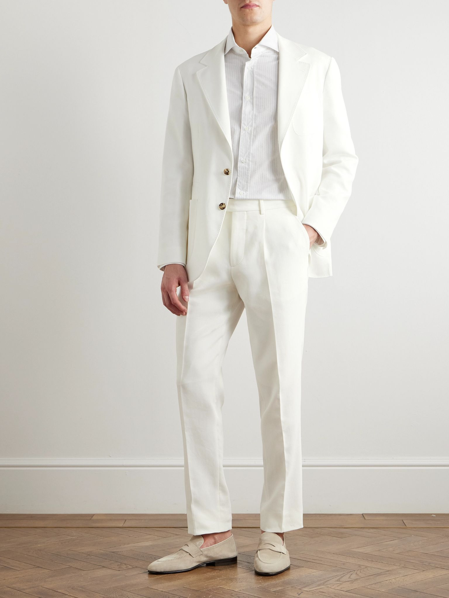 Slim-Fit Pleated Cotton-Twill Suit Trousers White - 2