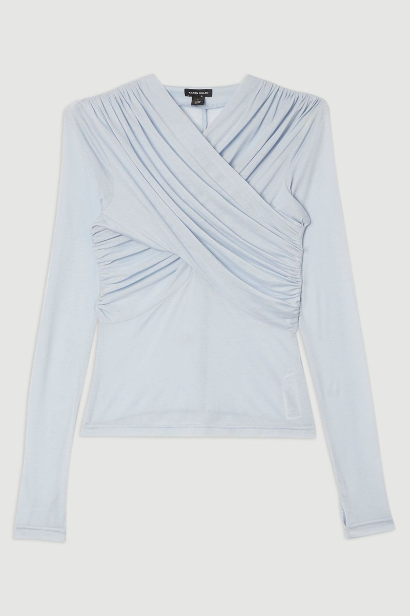 Premium Tencel Jersey Wrap Detail Long Sleeve Top 4