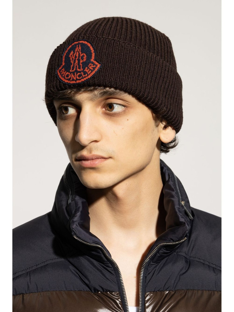 Moncler logo-patch wool beanie outlook