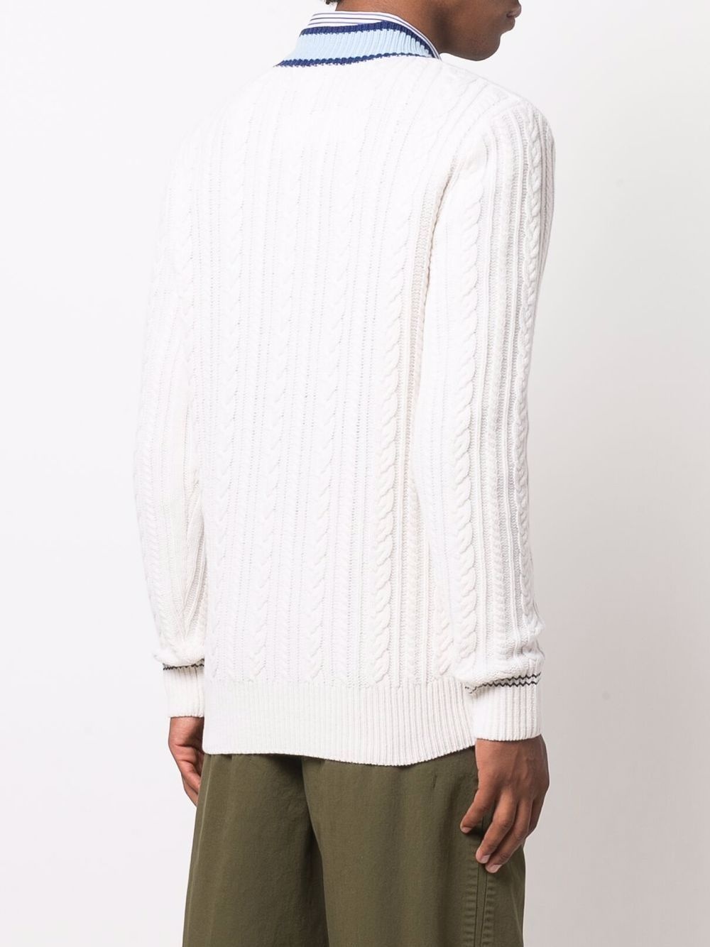 contrasting v-neck cable knit sweater - 5