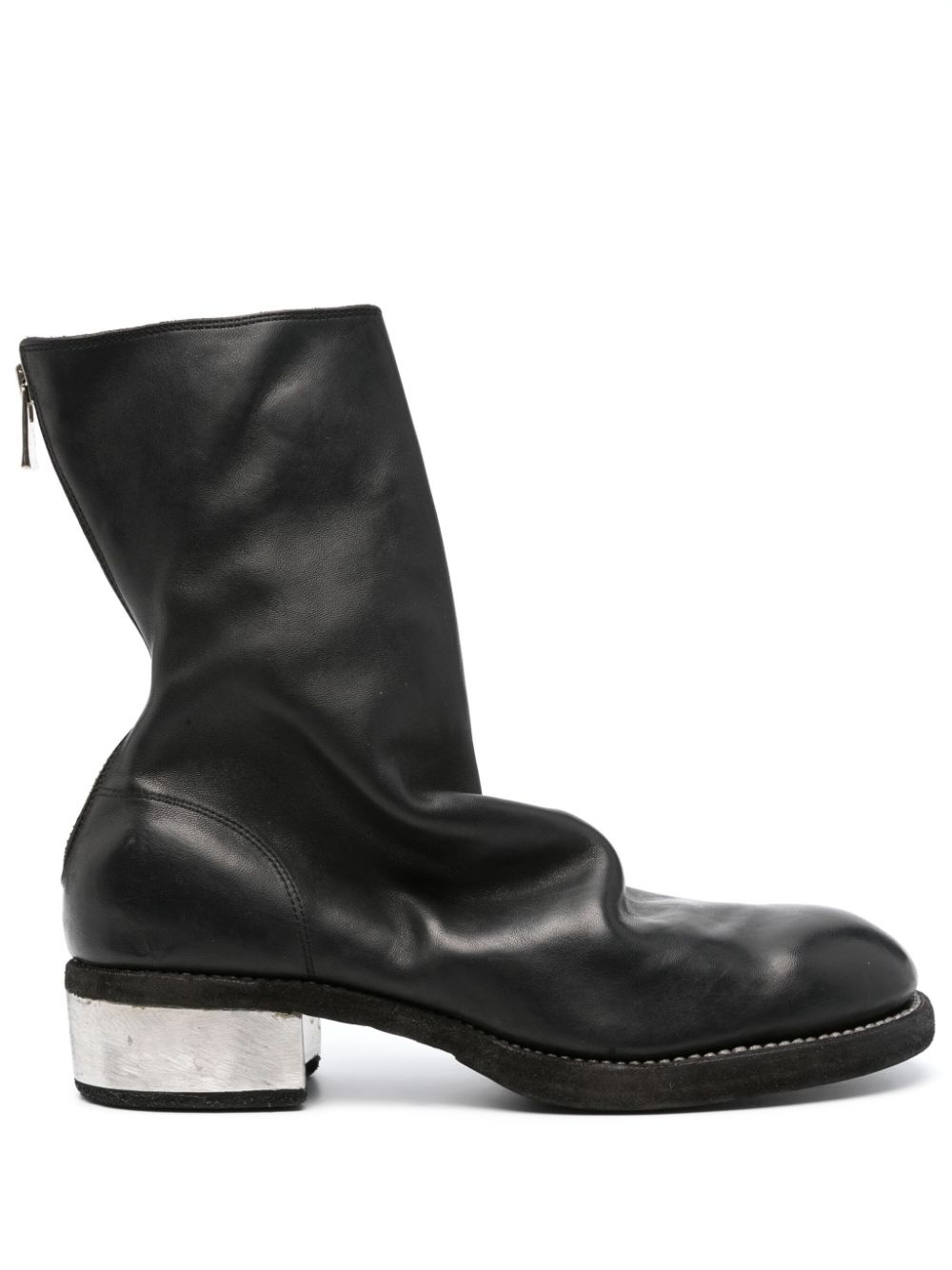 round-toe leather boots - 1