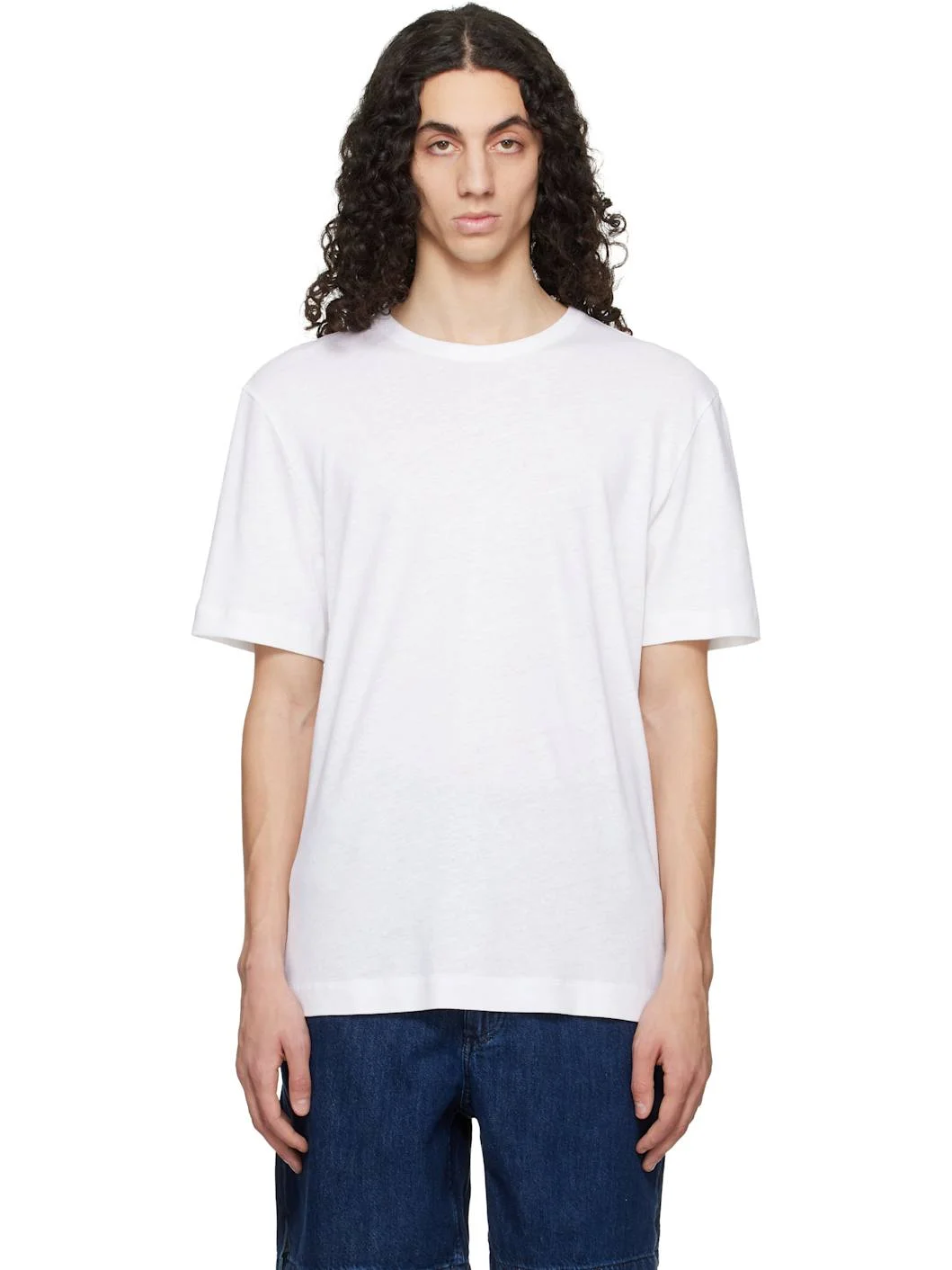 White Cotton-Linen Regular Fit T-shirt - 1