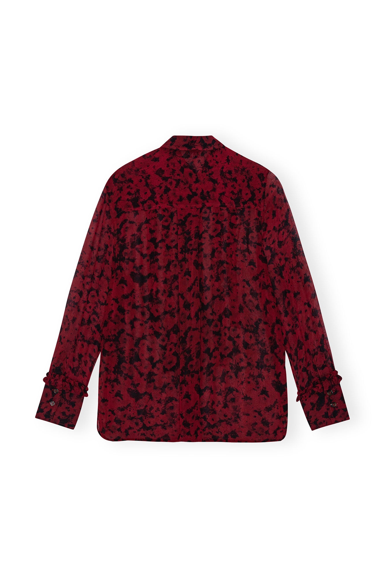 RED PRINTED LIGHT GEORGETTE RUFFLE SHIRT - 1