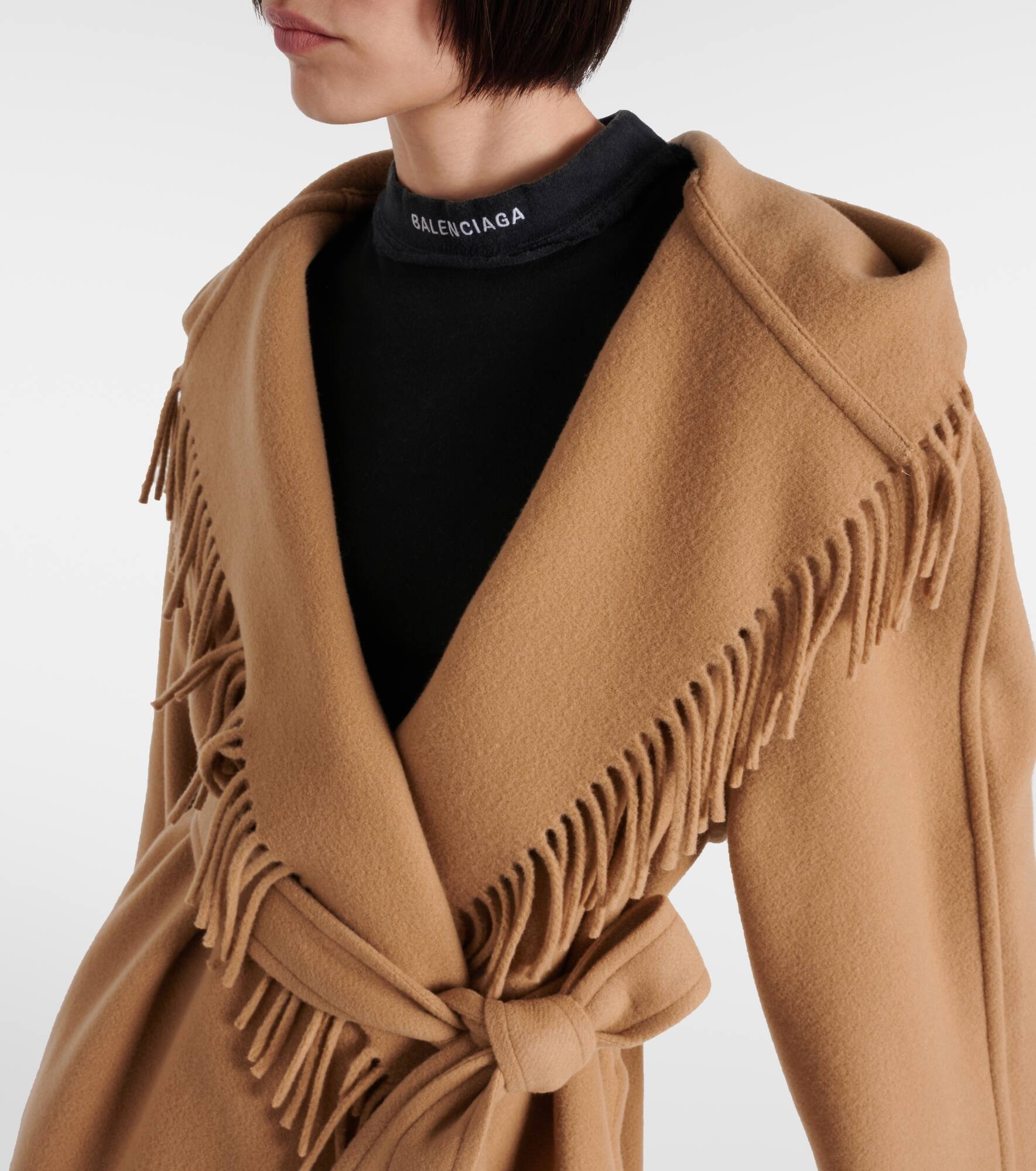 Fringed wool wrap coat - 4