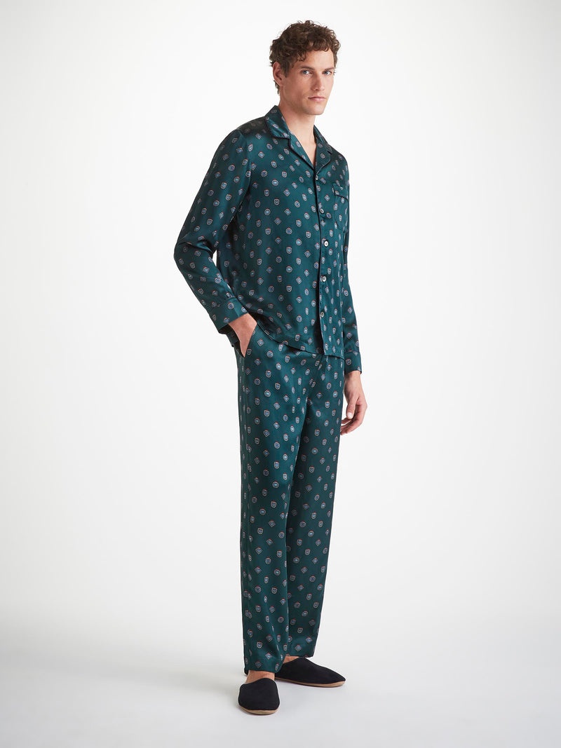 Men's Pajamas Silk Satin Green Badge Print - 3
