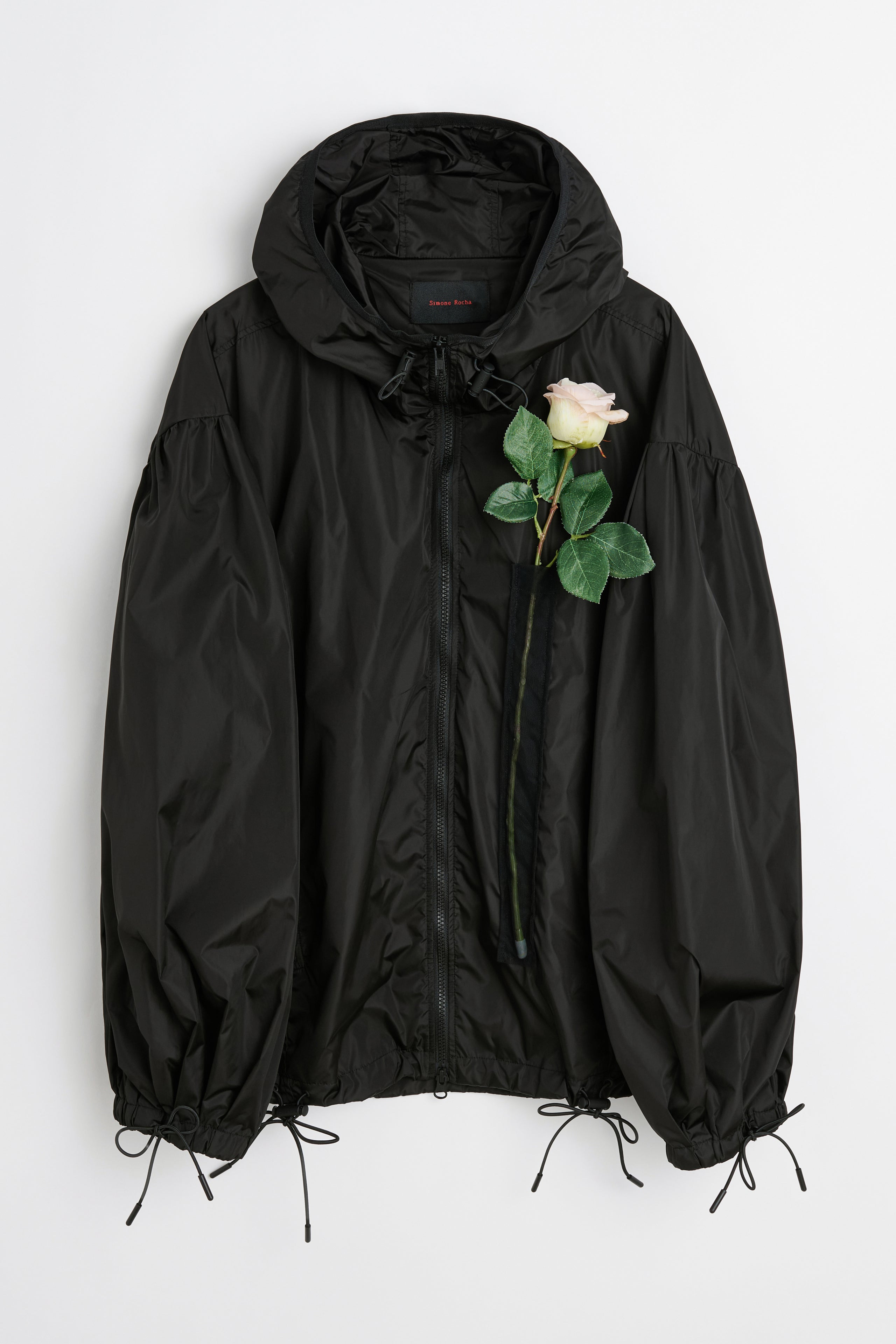 SIMONE ROCHA PUFF SLEEVE JACKET WITH TULLE POCKET AND FLOWER BLACK - 1