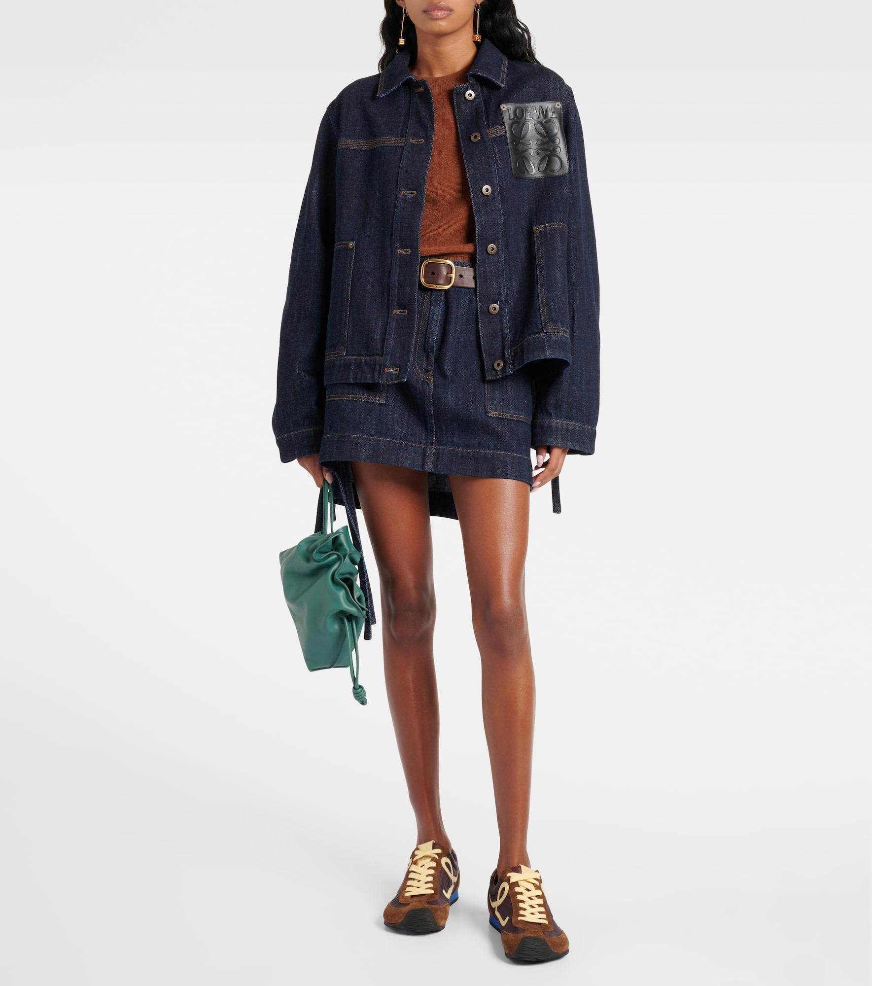 Anagram leather-trimmed denim miniskirt - 2