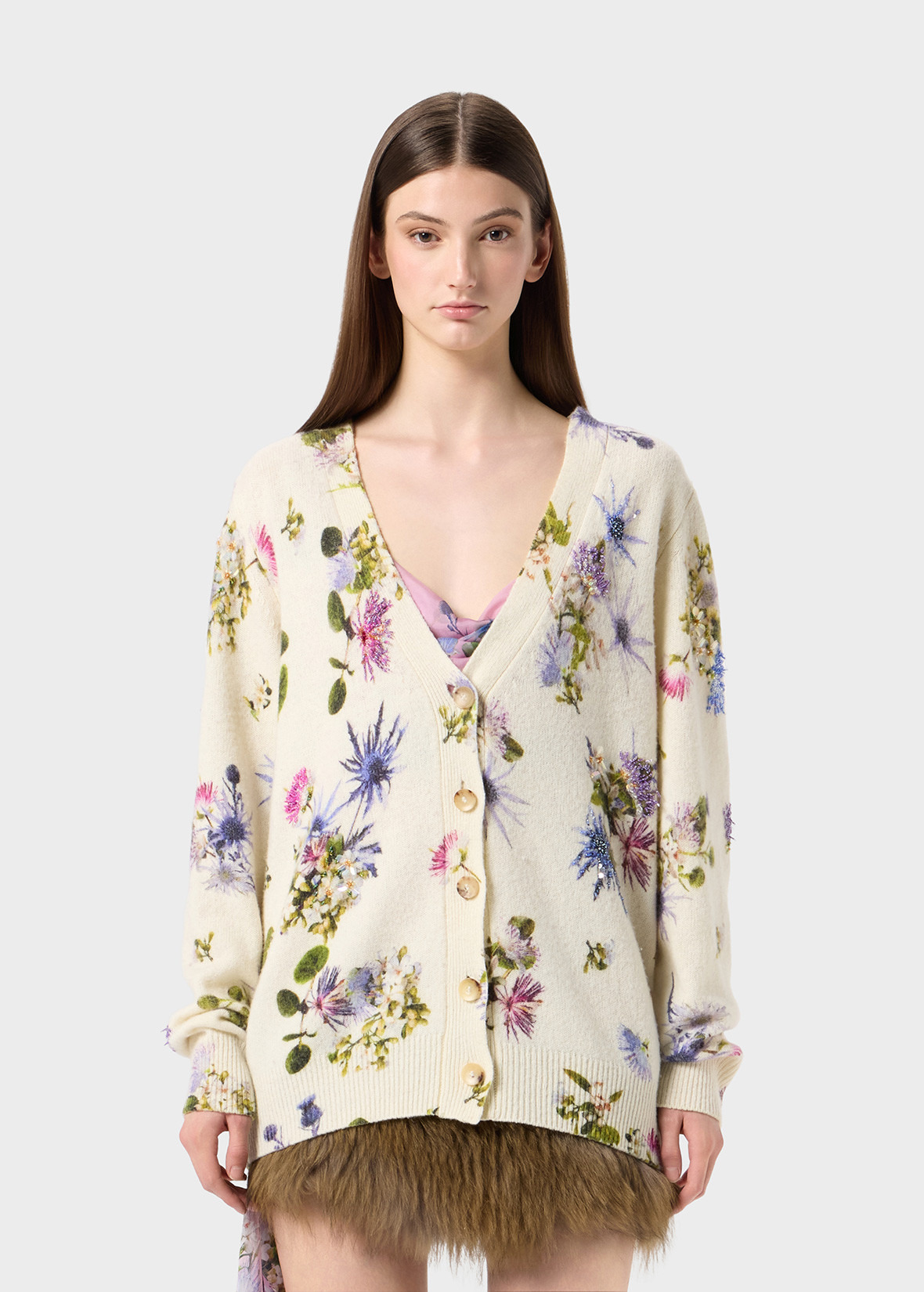 WOOL CARDIGAN WITH BOUQUET PRINT AND EMBROIDERY - 3
