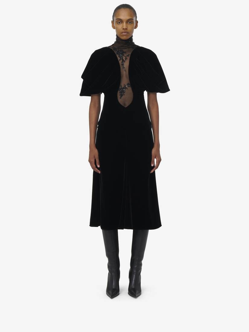 Lace Detail Velvet Dress - 2