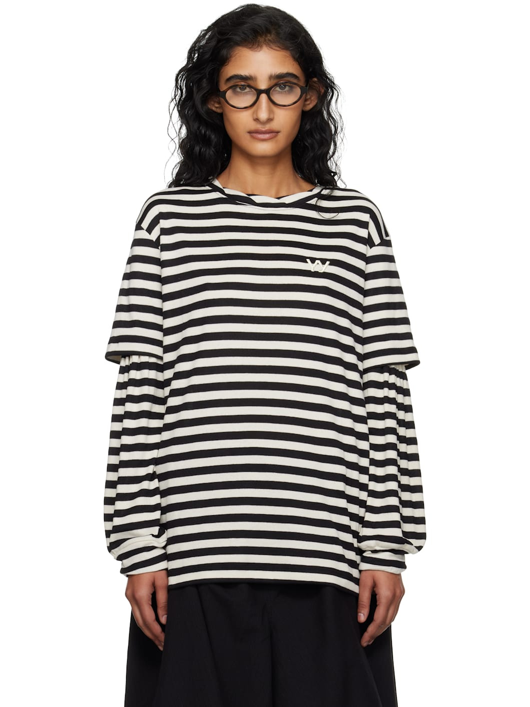 Black & Off-White Layered Stripe T-shirt - 1