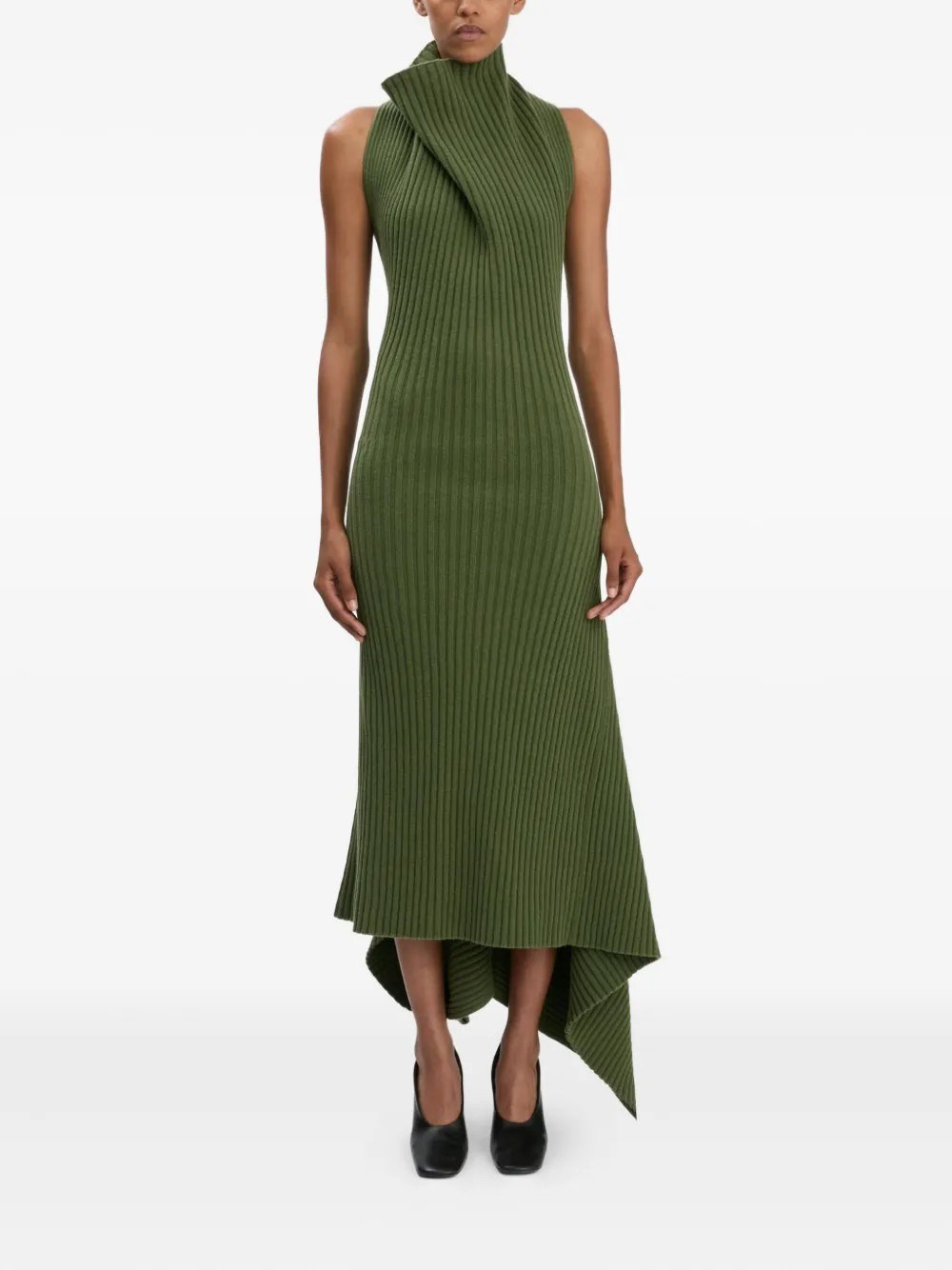 Draped Sleeveless Rib Midi Dress - 2