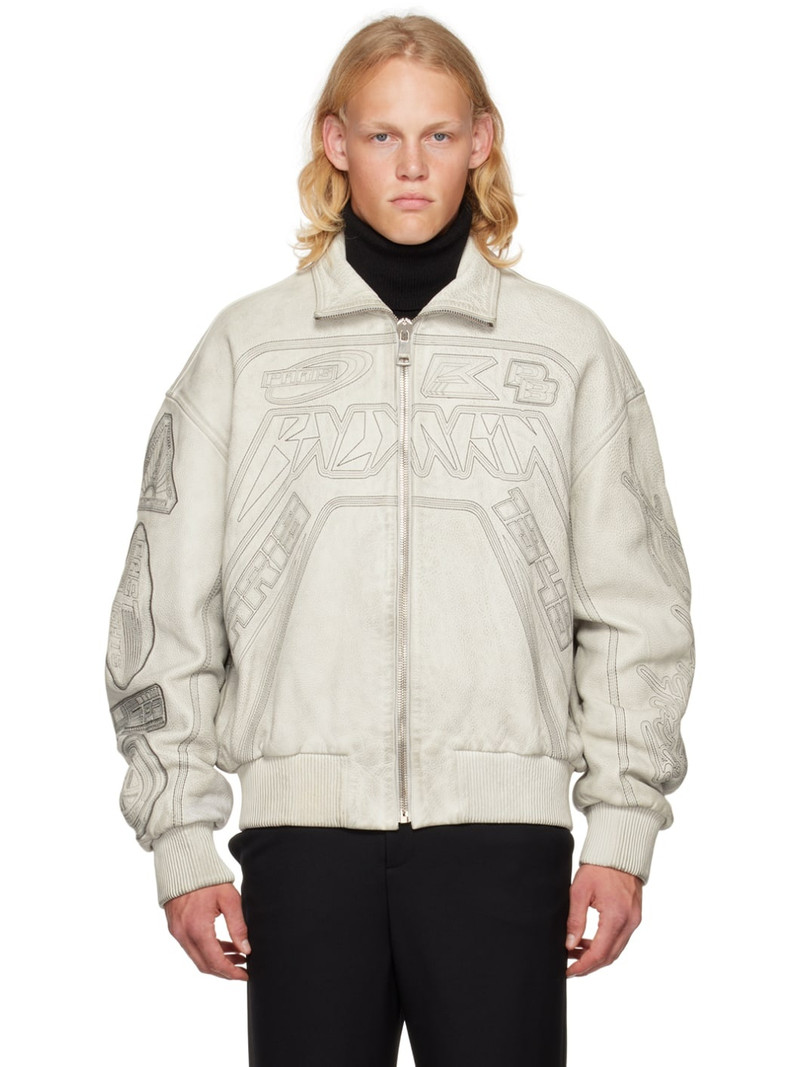 Off-White Embroidered Leather Bomber Jacket 1