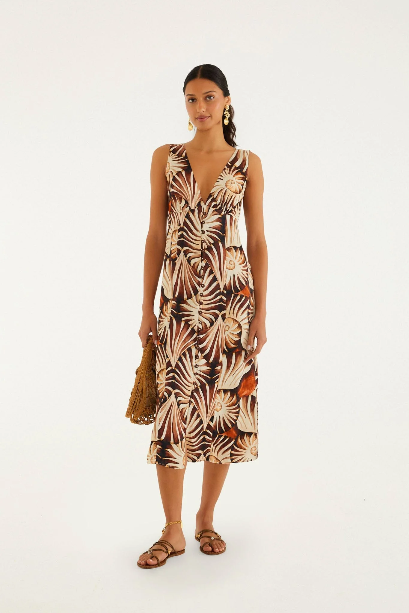 Multicolor Ammonite Buttoned Midi Dress - 1