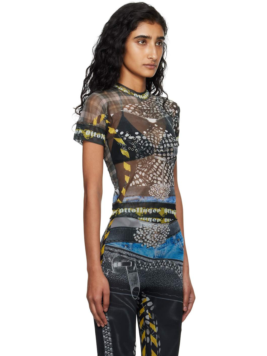 Black & Off-White Mesh T-shirt - 2