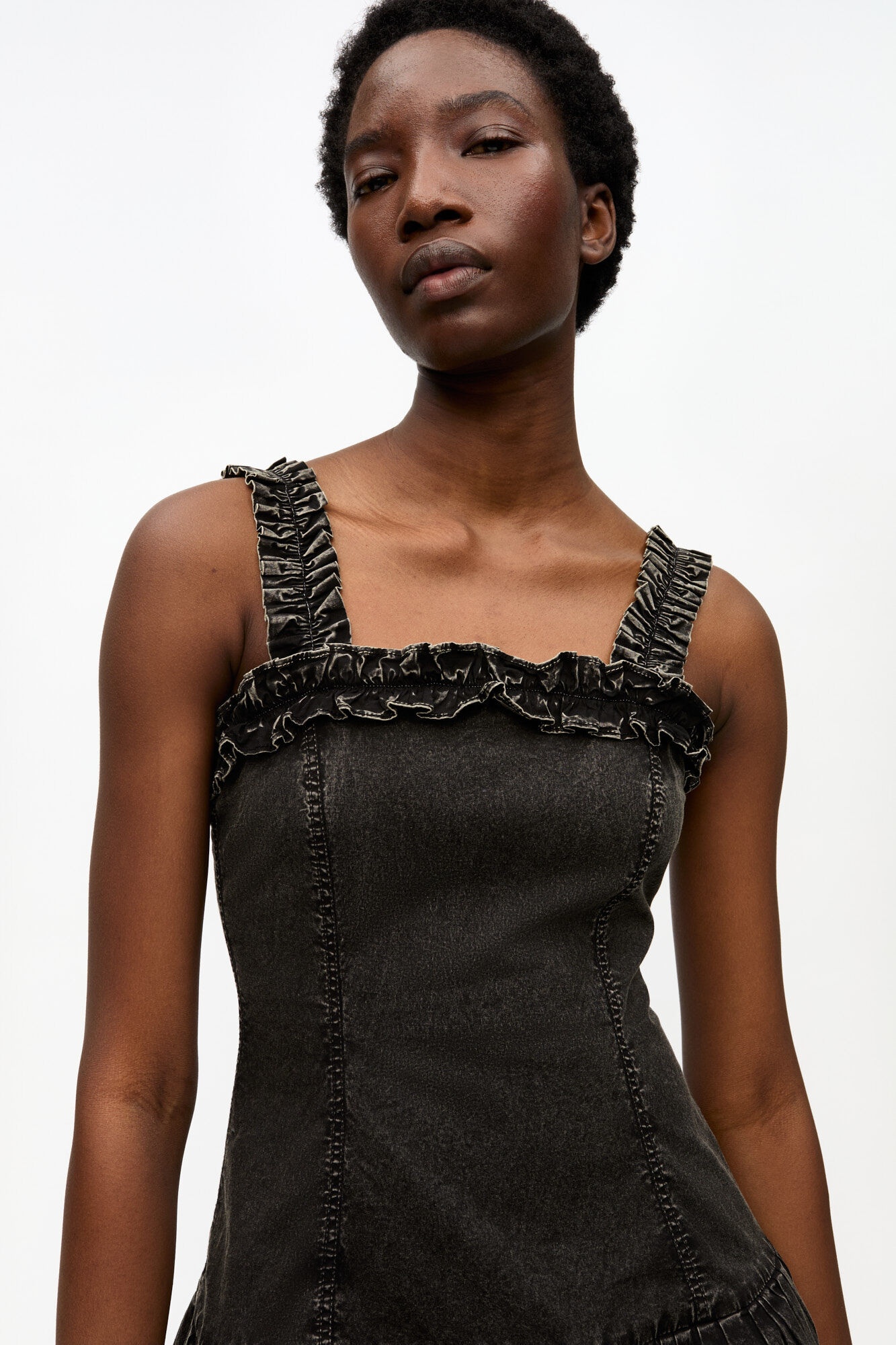 BLACK WASHED STRETCH COTTON CORSET DRESS - 4