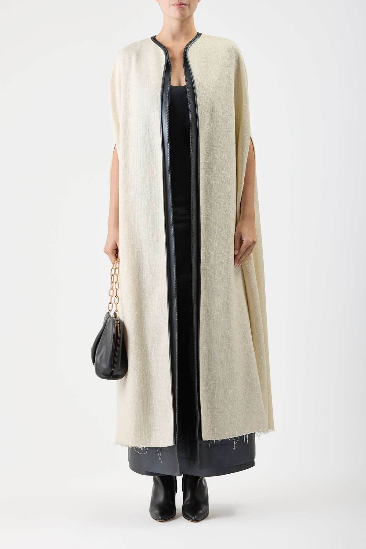 Glenys Cape in Soft Silk Wool with Leather Gilet - 3