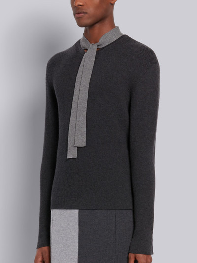 Thom Browne Dark Grey Cashmere Rib Neck Tie Crewneck Pullover outlook