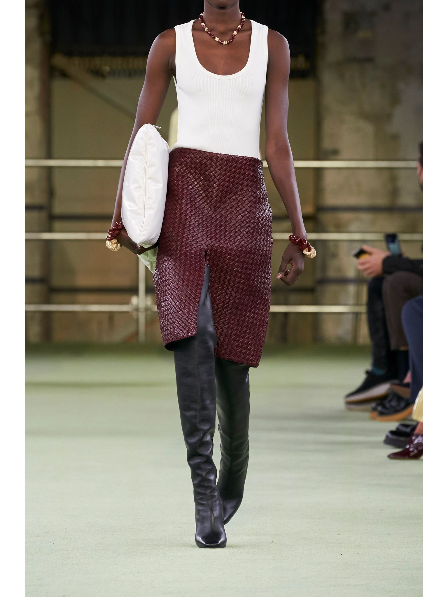 Intrecciato leather skirt Red - 4