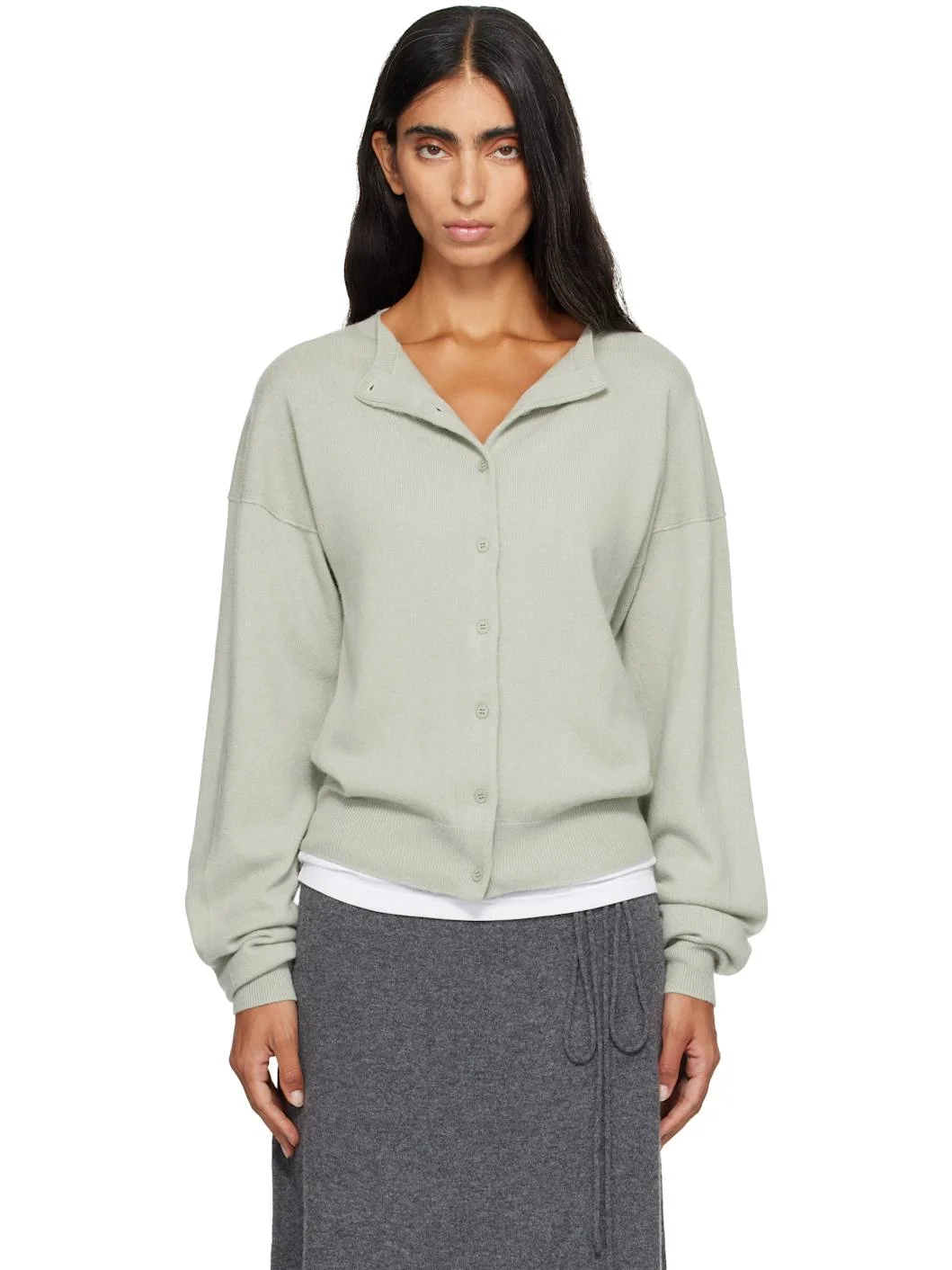 Green Moro Cashmere Bell-Sleeve Knit Cardigan - 1