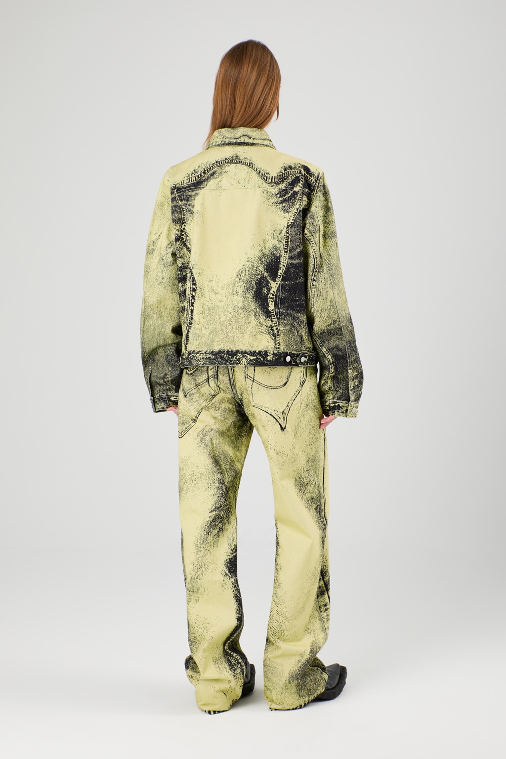 Yellow-Black Distorted Print Denim Jacket - 5