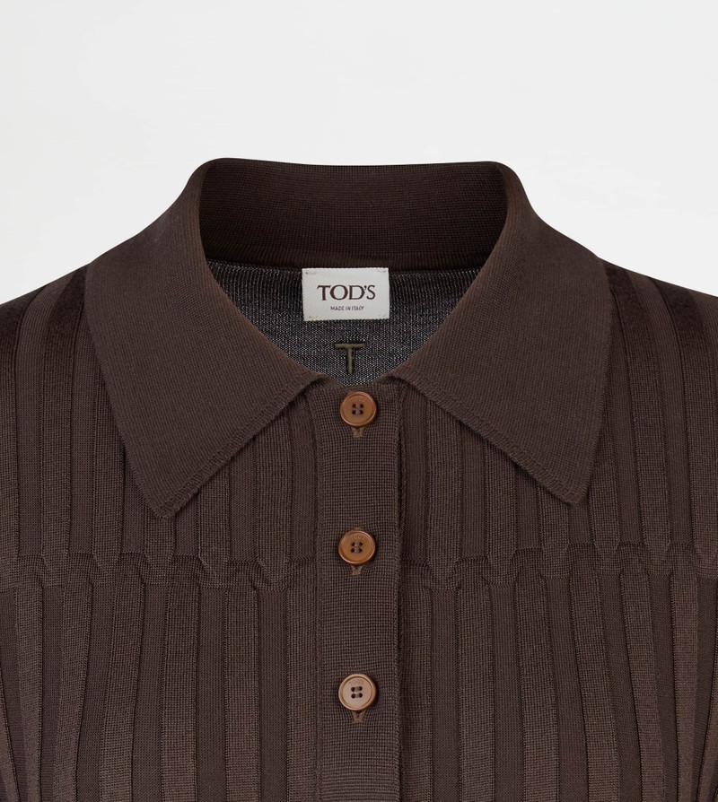 HALF-LENGTH SLEEVED POLO SHIRT IN SILK - BROWN 6