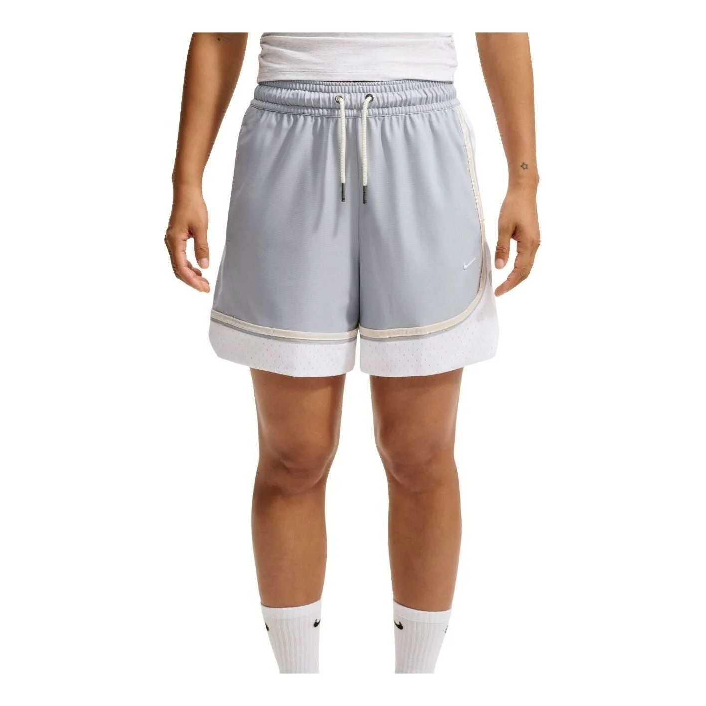 (WMNS) Nike Caitlin Standard Issue Dri-Fit Game Curve Shorts 'Wolf Grey White Pale Ivory' IX3925-012 - 1