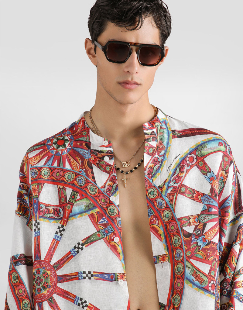 Carretto-print linen shirt 4