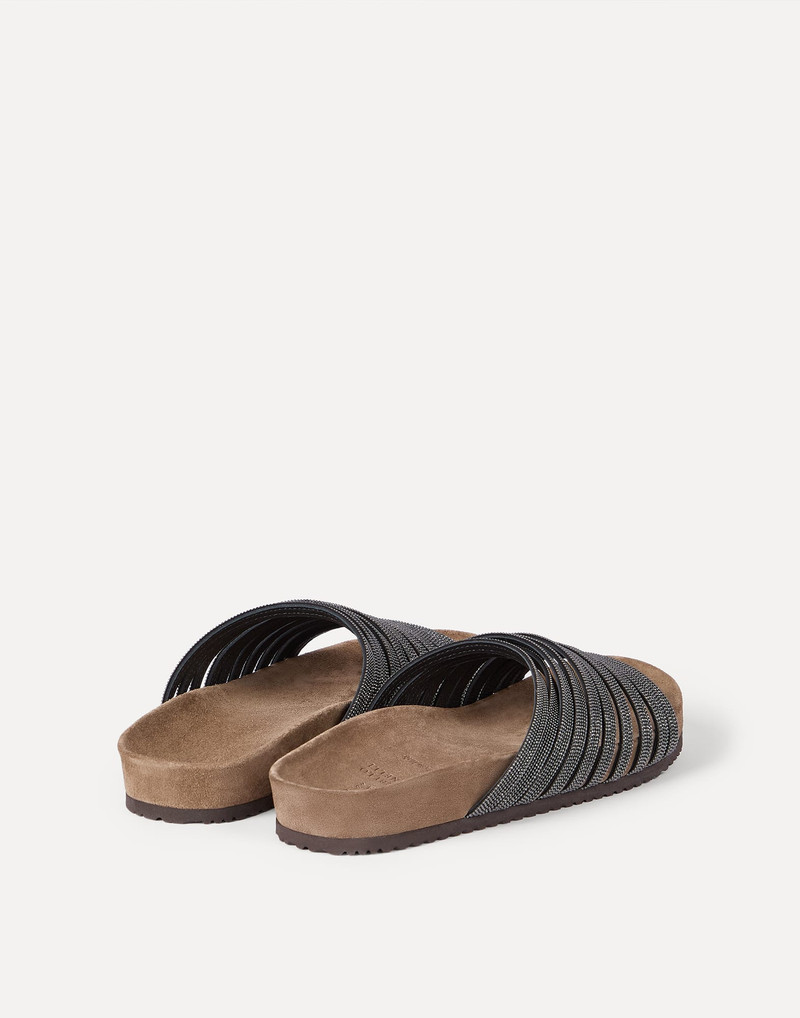 Brunello Cucinelli Suede slides with precious straps outlook