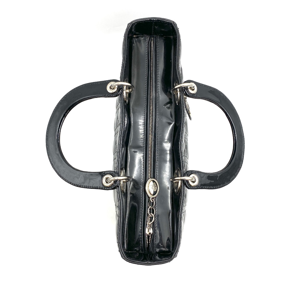 Christian - Christian Dior Black Patent Lady Bag Large - 5