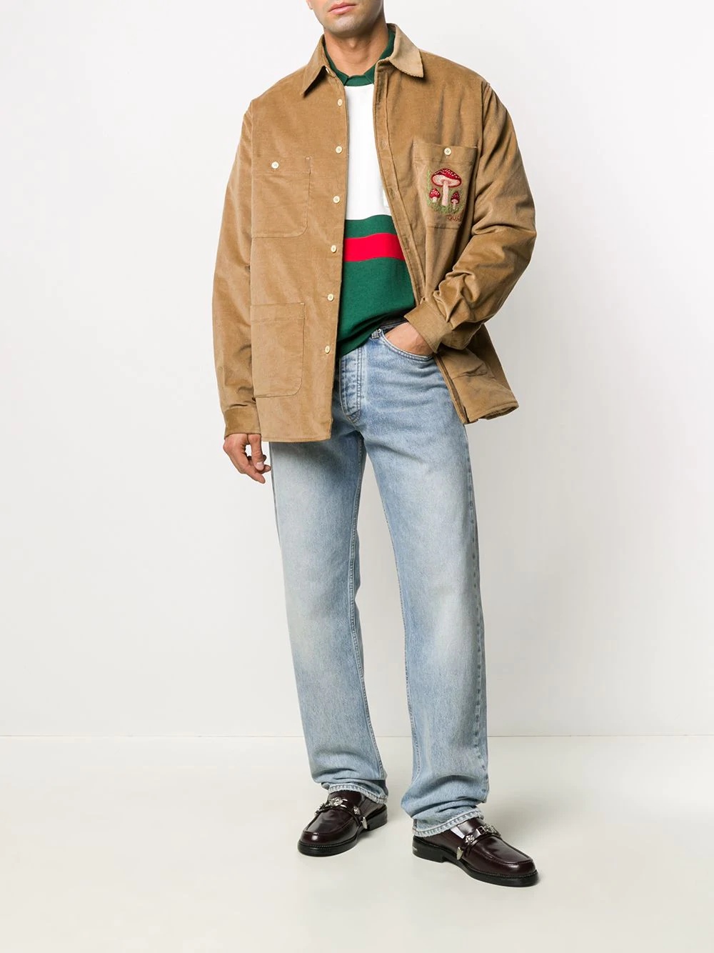 embroidered mushroom corduroy jacket - 2