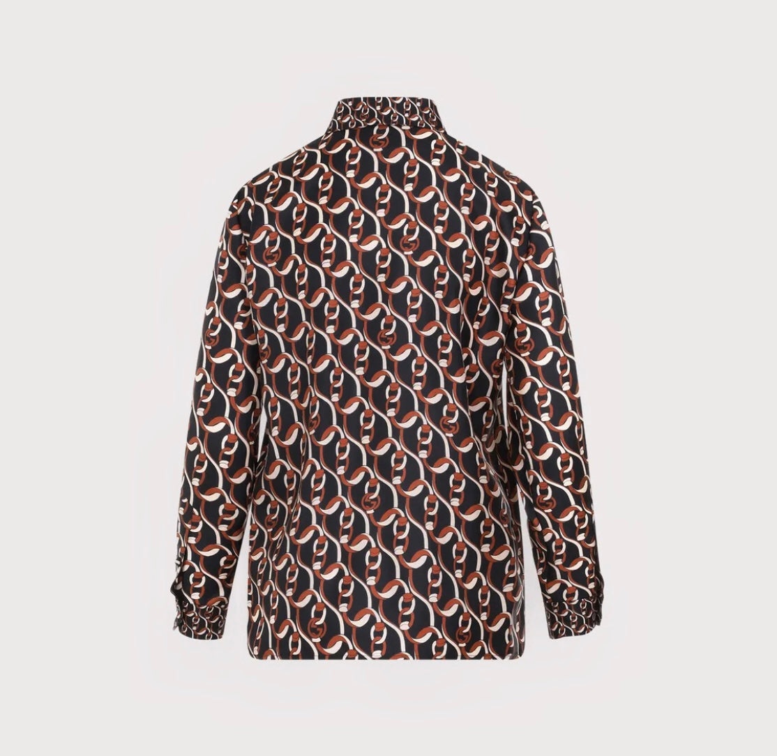 Gucci Interlocking G Chain Print Silk Shirt - 2