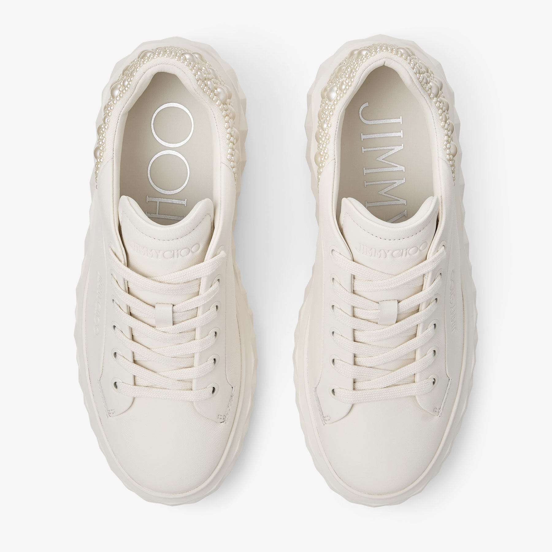 Diamond Maxi/F II
Latte Nappa Leather Pearl Trainers - 5