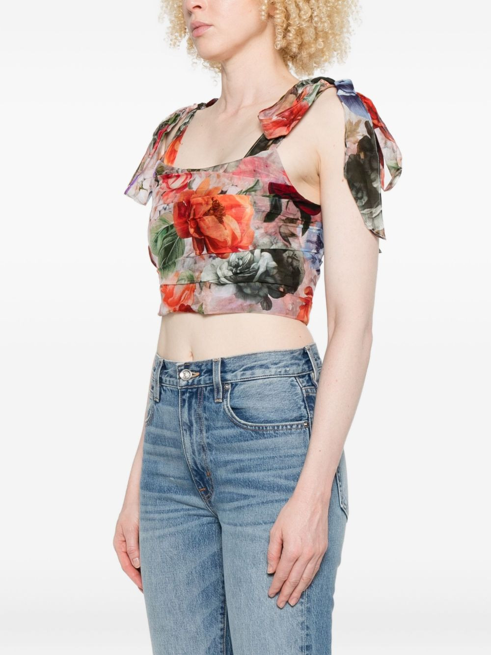 floral-print tie-details blouse - 3