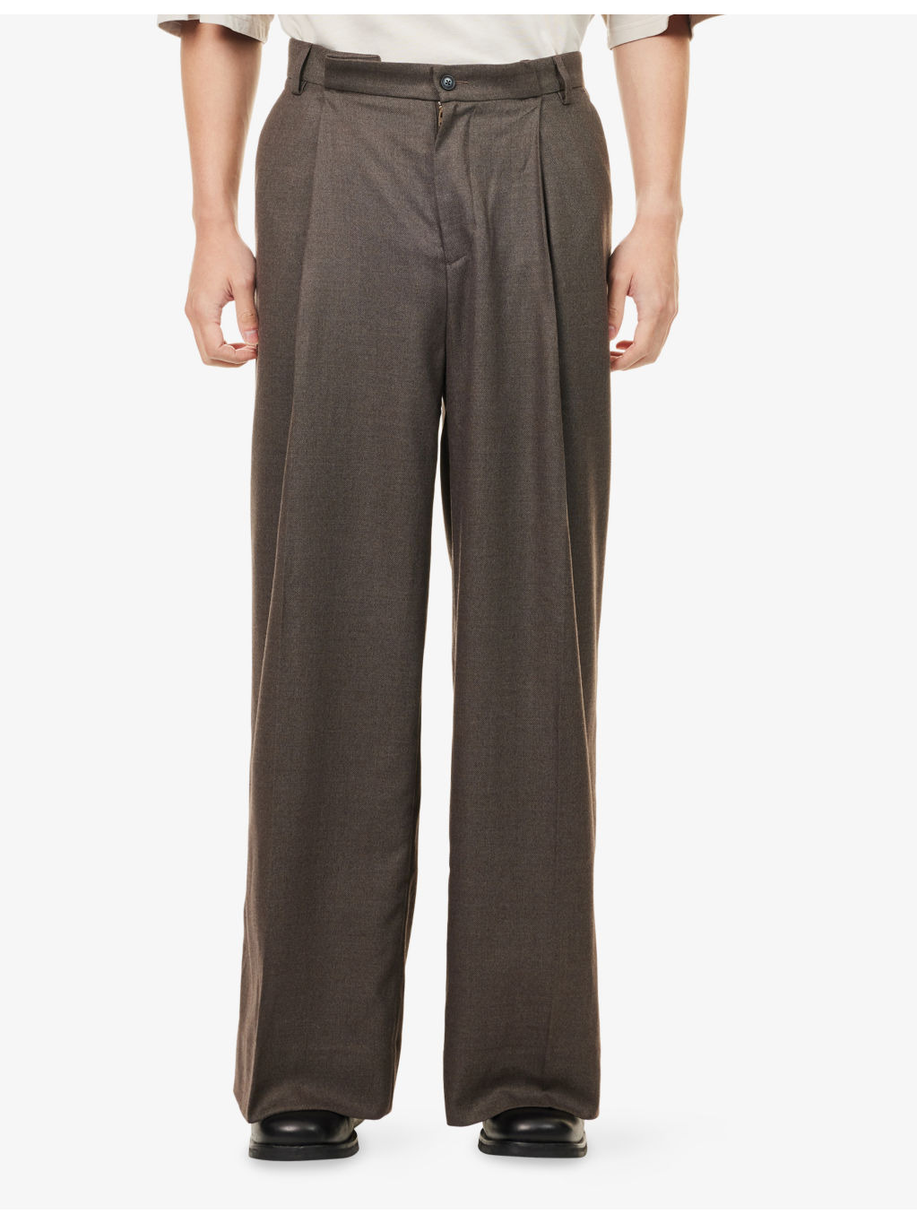Pleated Wide-Leg Wool Trousers - 3