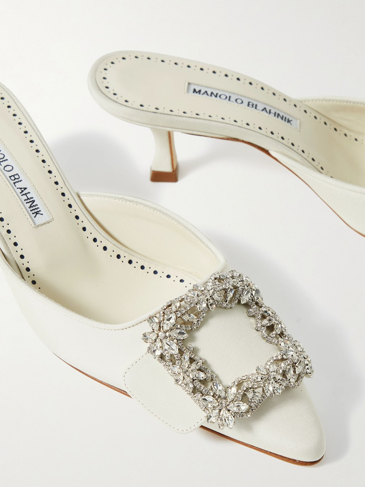 Maysale 50 buckled crepe de chine mules White - 4