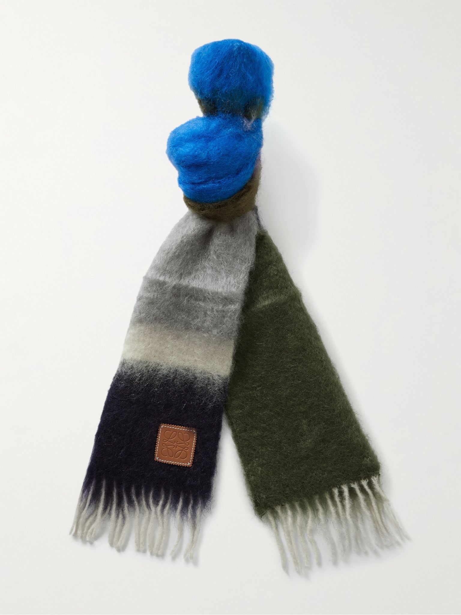 Logo-Appliquéd Fringed Striped Mohair-Blend Scarf - 1