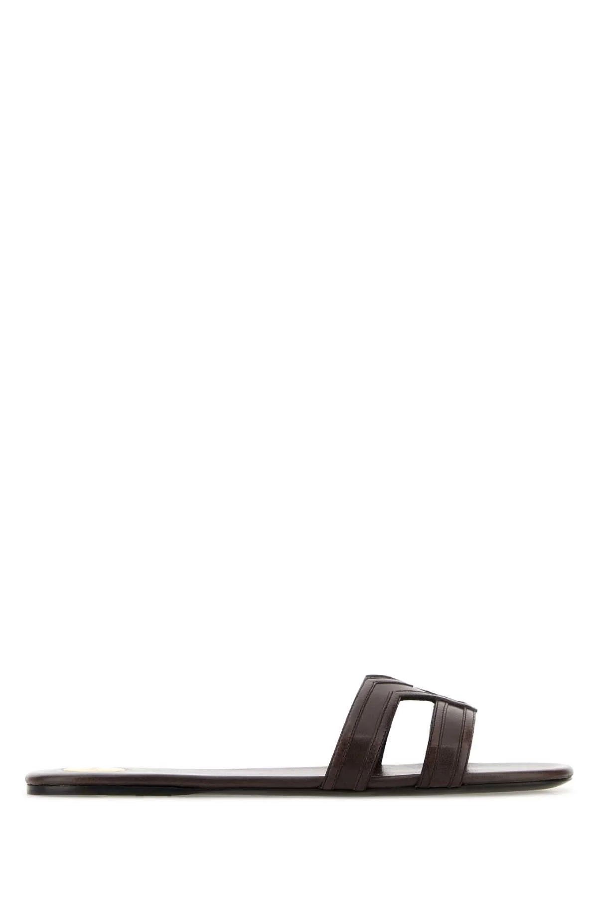 Saint Laurent Women Brown Leather Mabrouka Slippers - 1