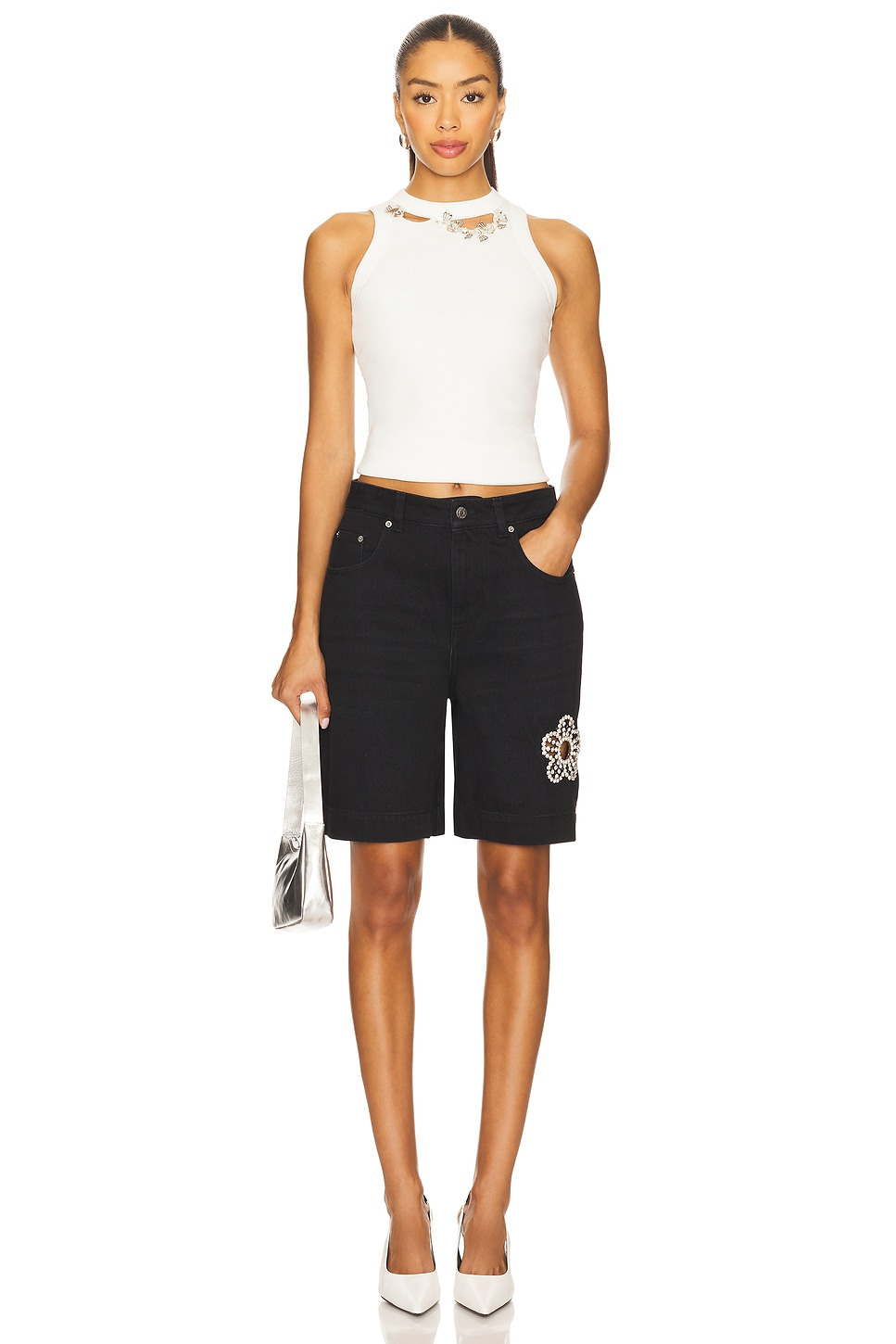 Crystal Flower Bermuda Jean Short - 5