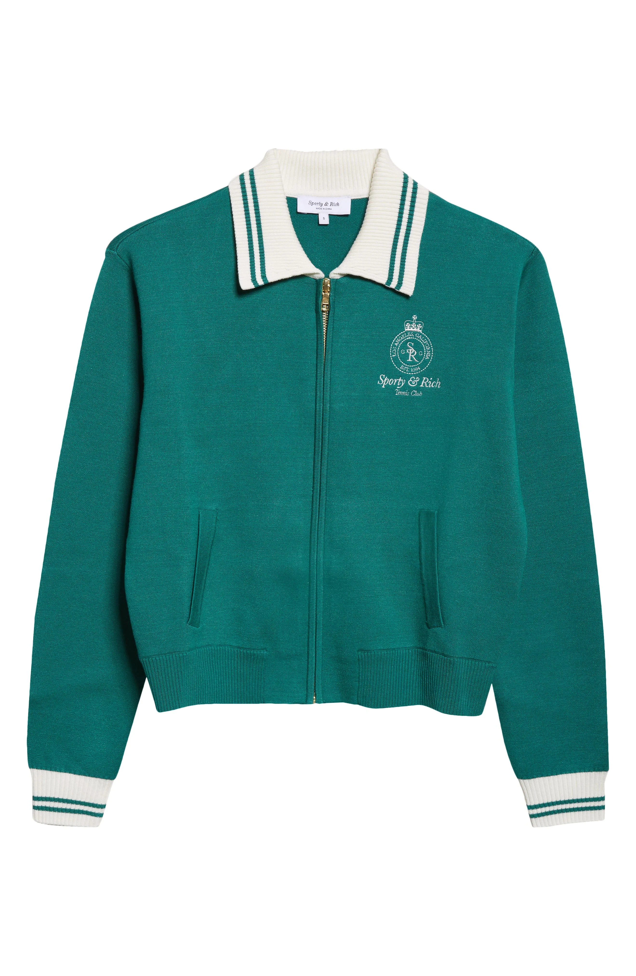 Sporty & Rich Crown Embroidered Full Zip Cardigan in Alpine at Nordstrom - 1