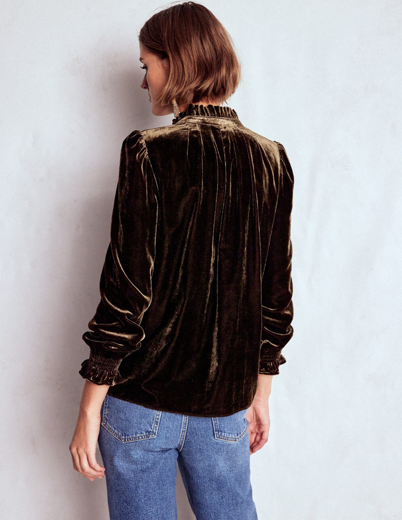 Lorna Pleat Neck Velvet Top-Espresso 4