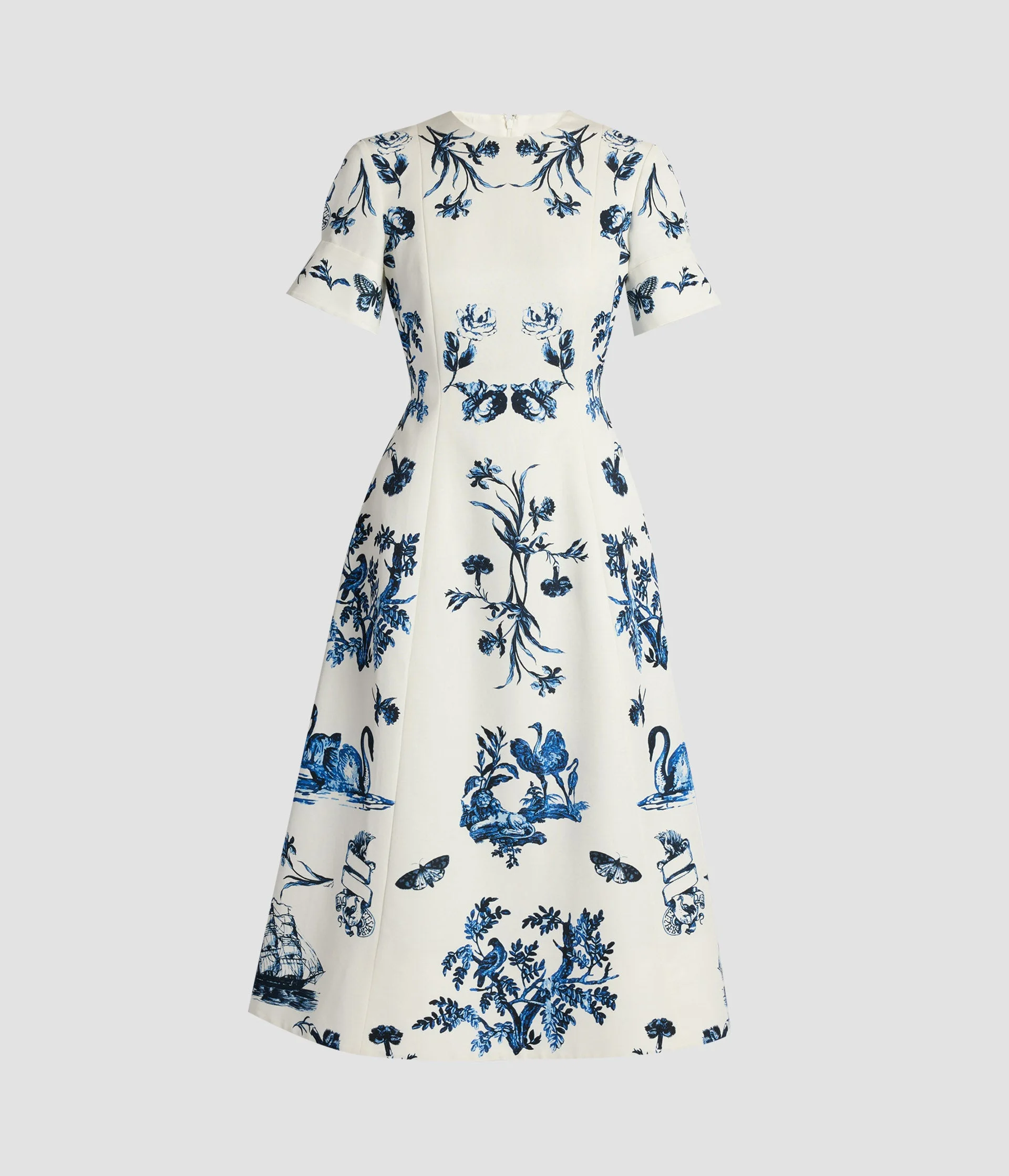 FLORAL COTTON FAILLE SHORT SLEEVE MIDI DRESS - 1