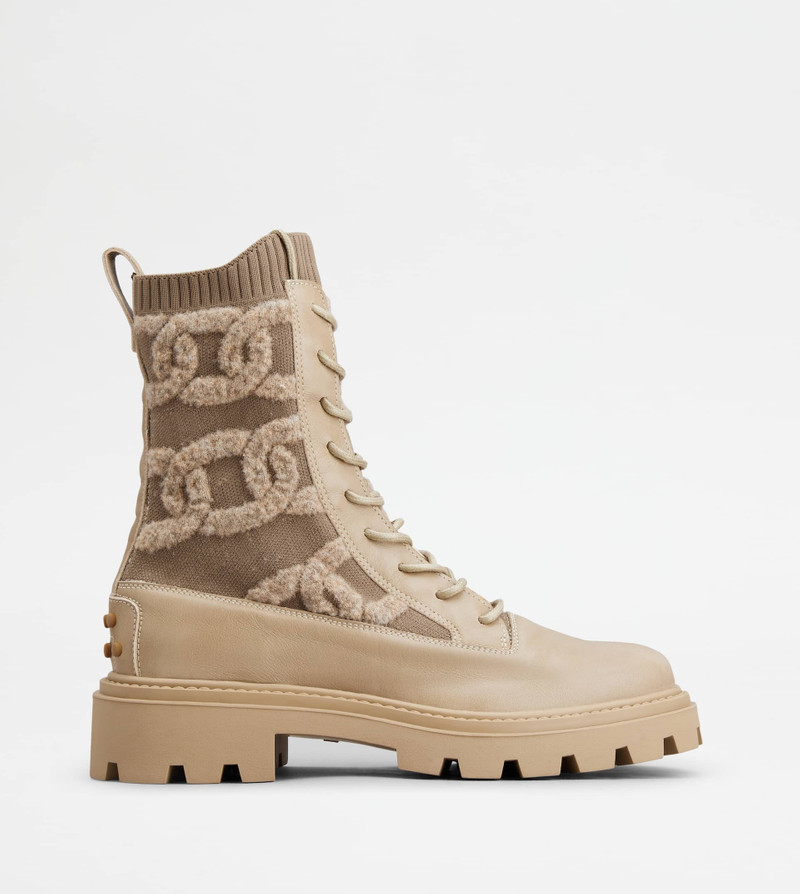 KATE COMBAT BOOTS IN FABRIC AND LEATHER - BEIGE 1