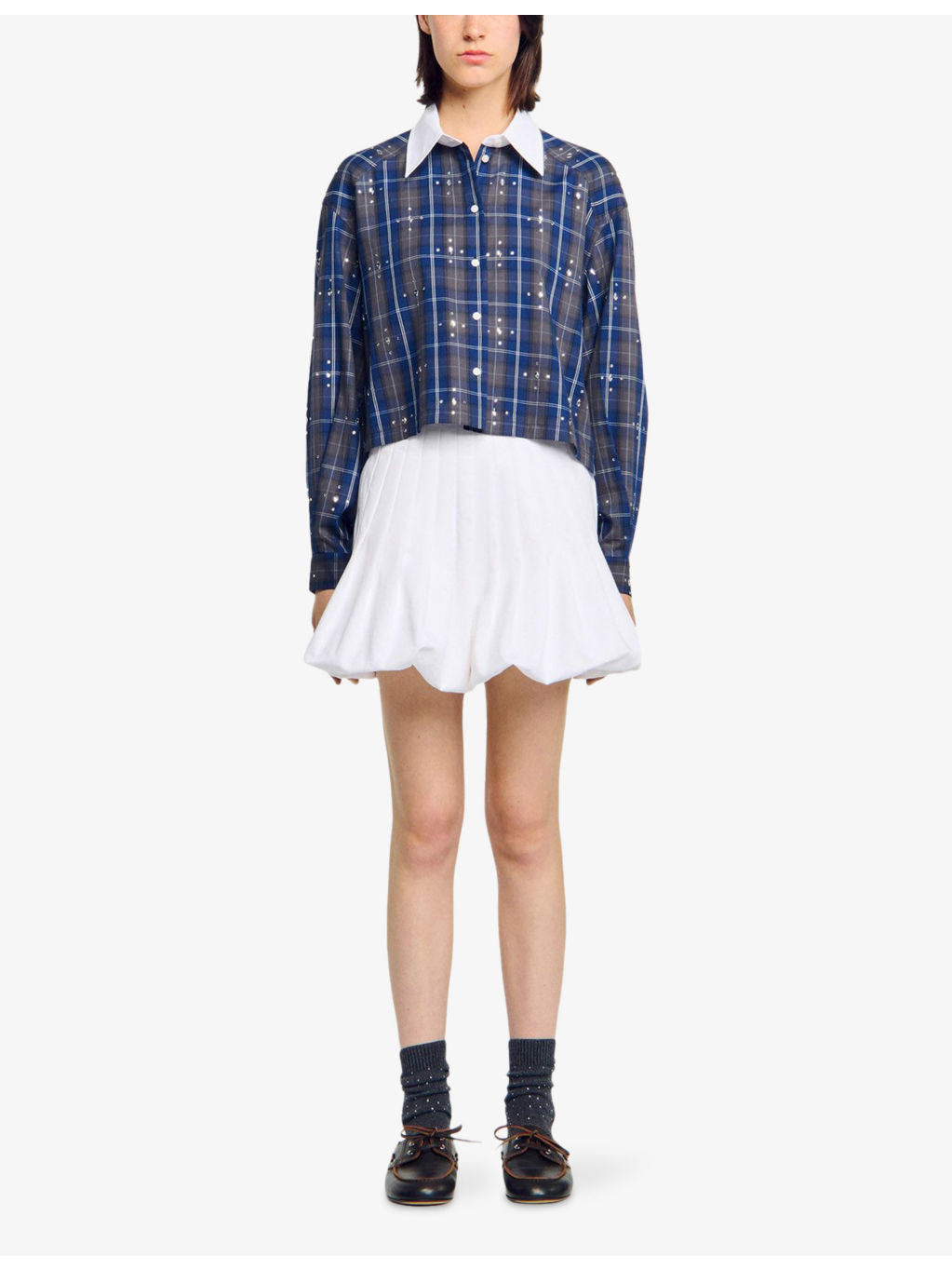Rhinestone-Embellished Relaxed-Fit Checked Cotton Shirt - 2